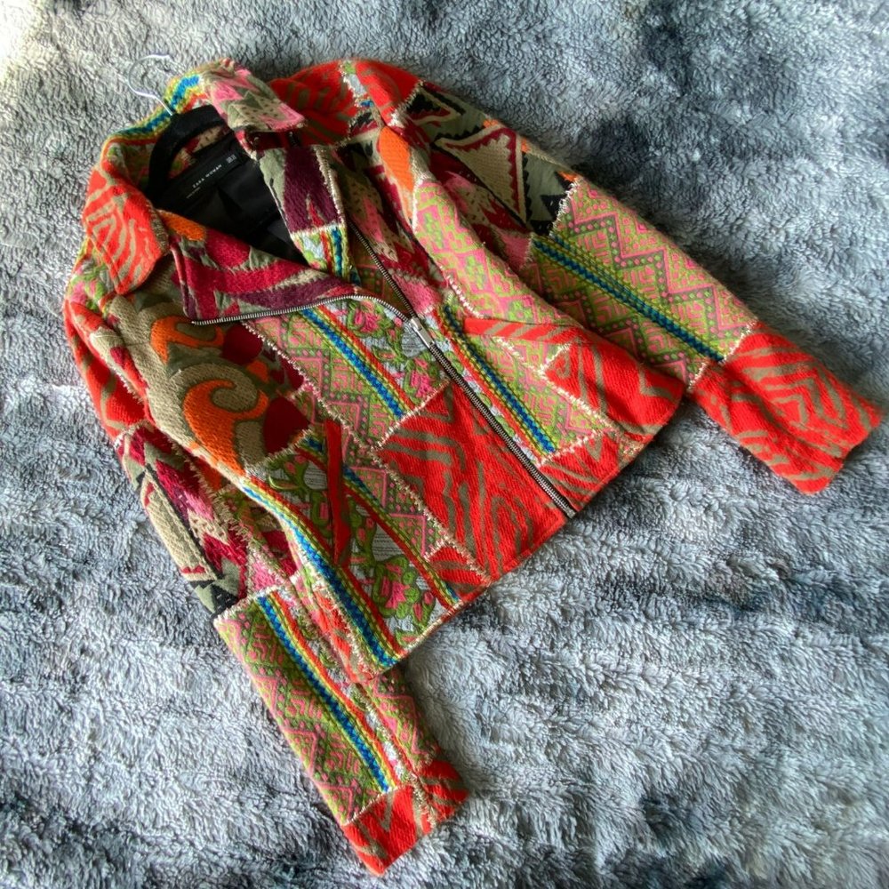 Zara Patchwork Embroidered Moto Jacket - image 6